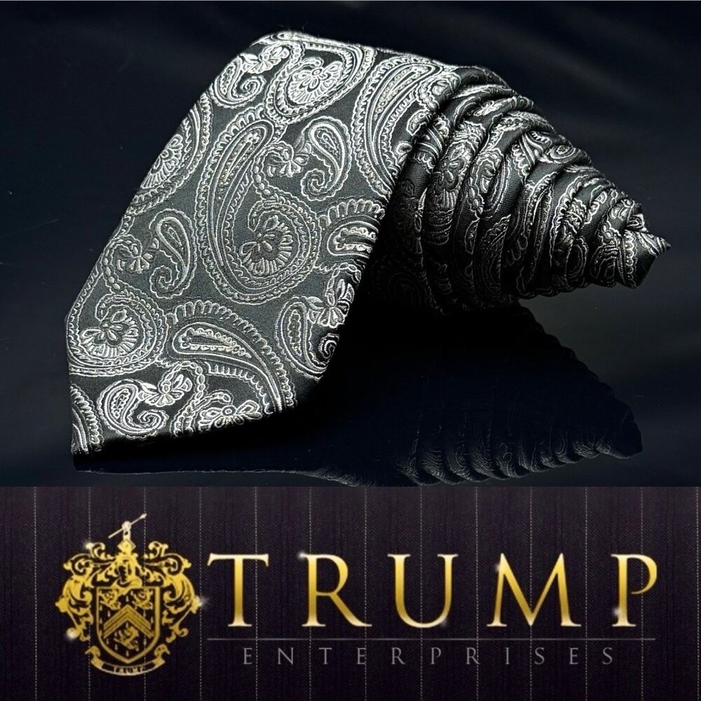 Donald J Trump Signature Collection Silk Men Tie Black Paisley Woven Necktie 60”